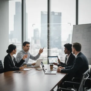 Líderes de áreas estratégicas utilizando el Chat Profesor de Ninja Excel para mantener la productividad sin interrupciones.