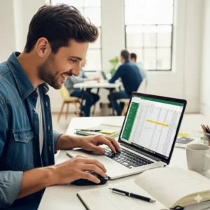 Learning by doing methodology showing employees using Excel to solve real job-specific problems at work