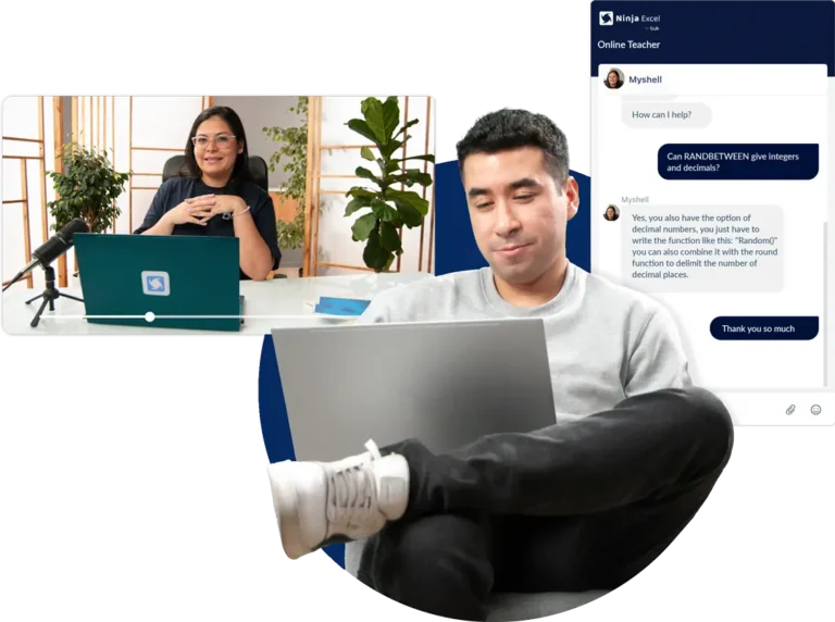 Online teacher providing live in-platform support to learners during Excel training