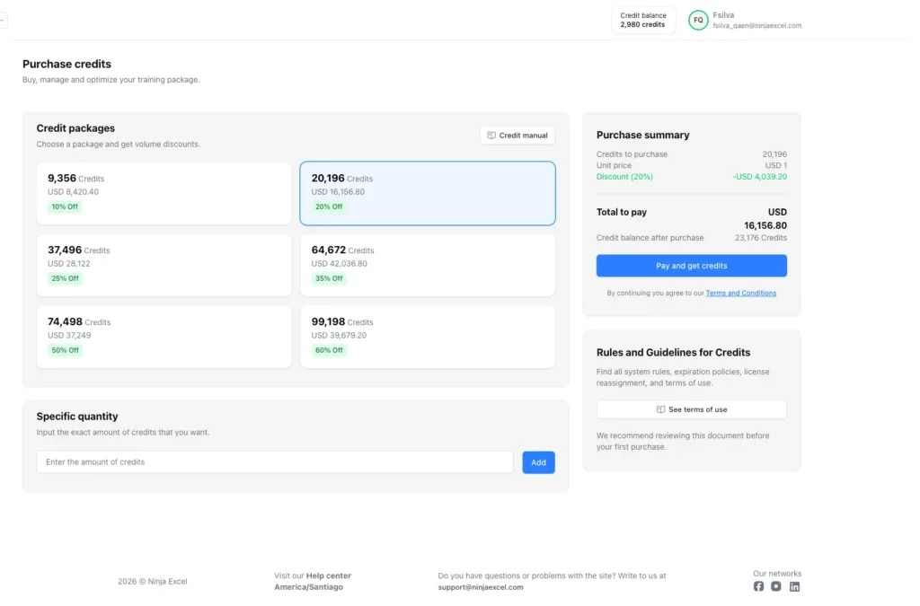 Admin Center credit management to plan and allocate Excel training budget by team needs