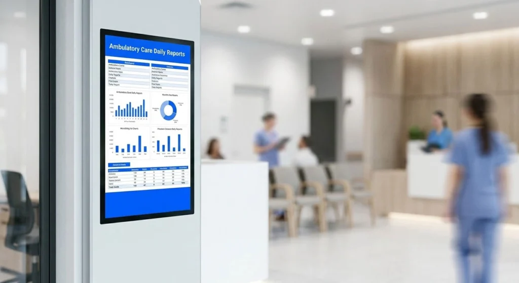 Healthcare staff using Excel to track outpatient appointments, cancellations, and service volumes
