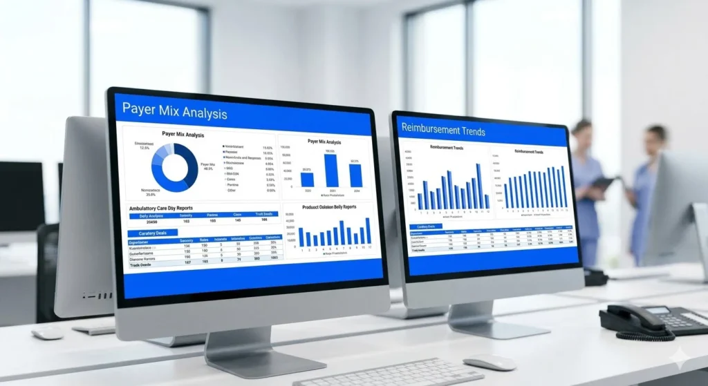 Revenue cycle teams analyzing claims and reimbursement data in Excel dashboards