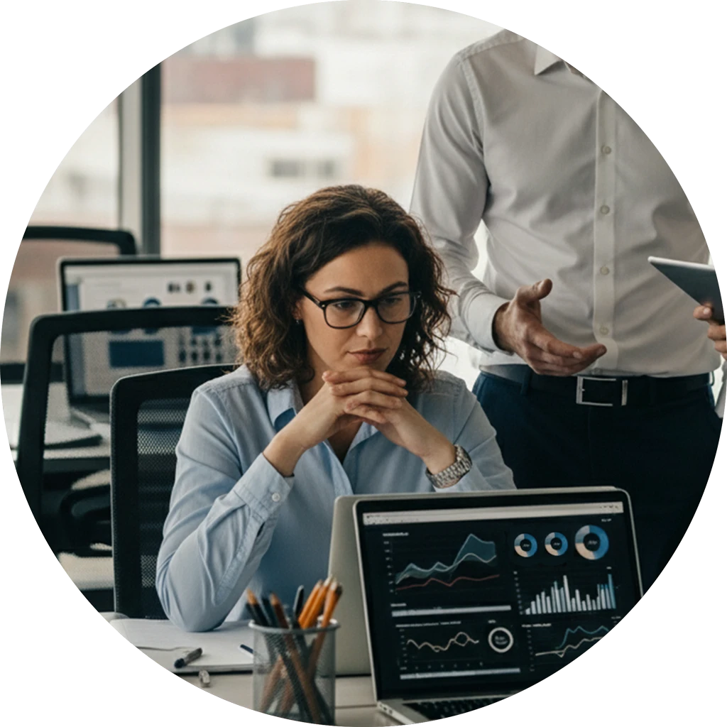 Data analysts and operations managers using Excel training to automate calculations and structure reports in tech and telecom companies