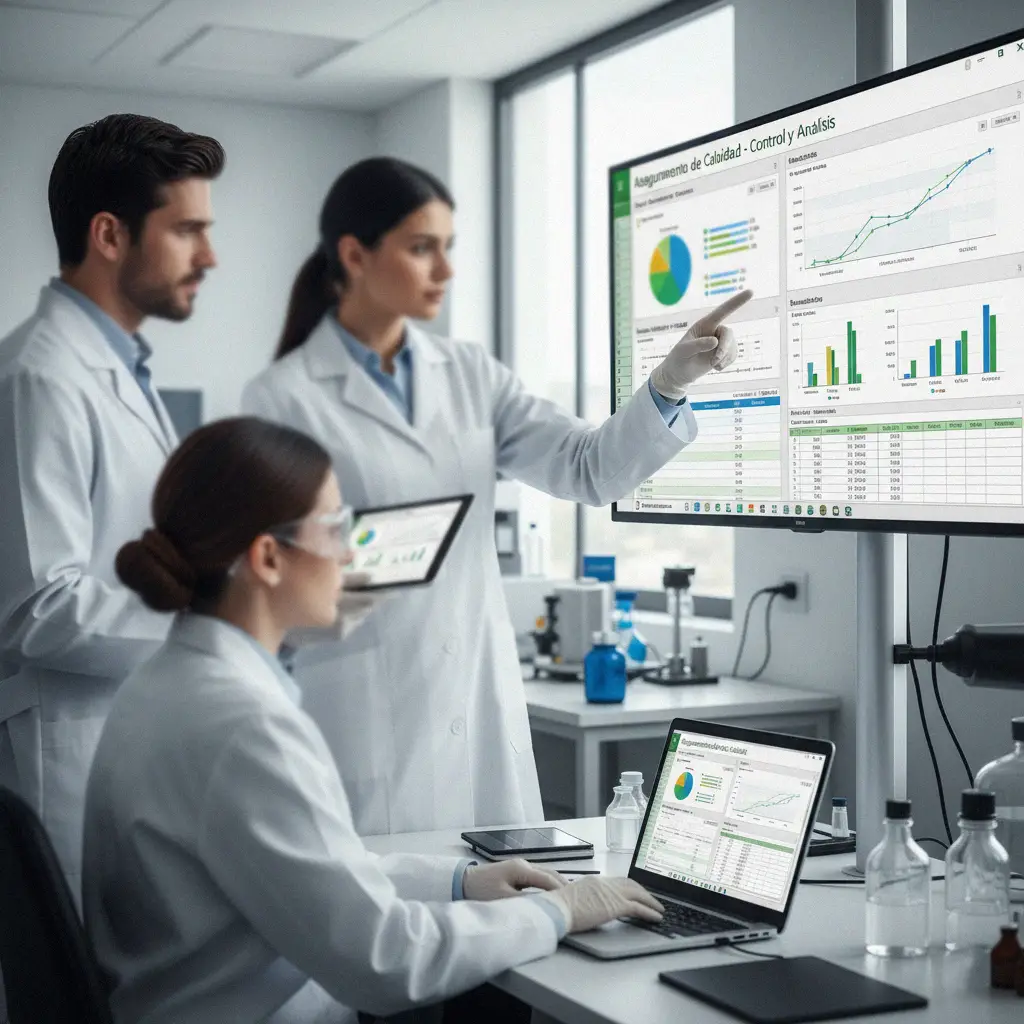 Ingenieros de calidad usando Excel para registrar rechazos y generar reportes estandarizados en los Cursos de Excel para Manufactura y Producción.