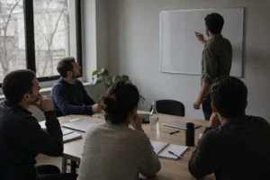 Equipo en una sesión de formación bonificada con el crédito de FUNDAE