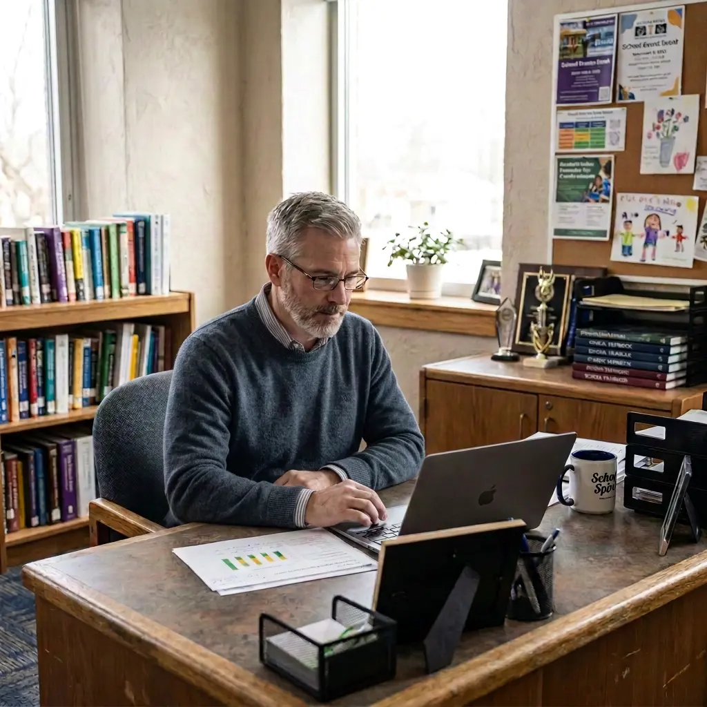 District administrator reviewing student Excel certification progress on a laptop